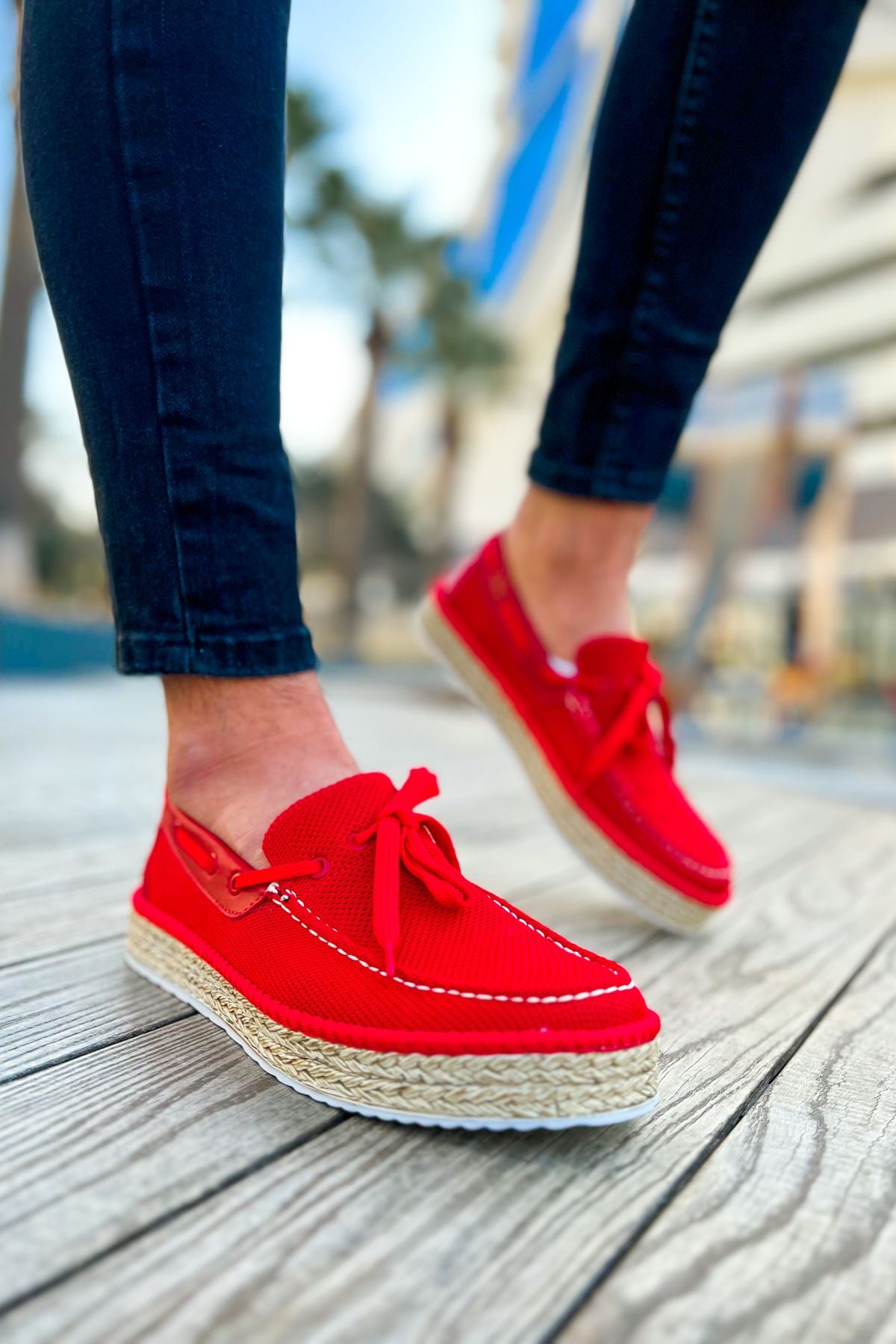 Esto Espadril Günlük Bağcıklı Erkek Espadril Kırmızı