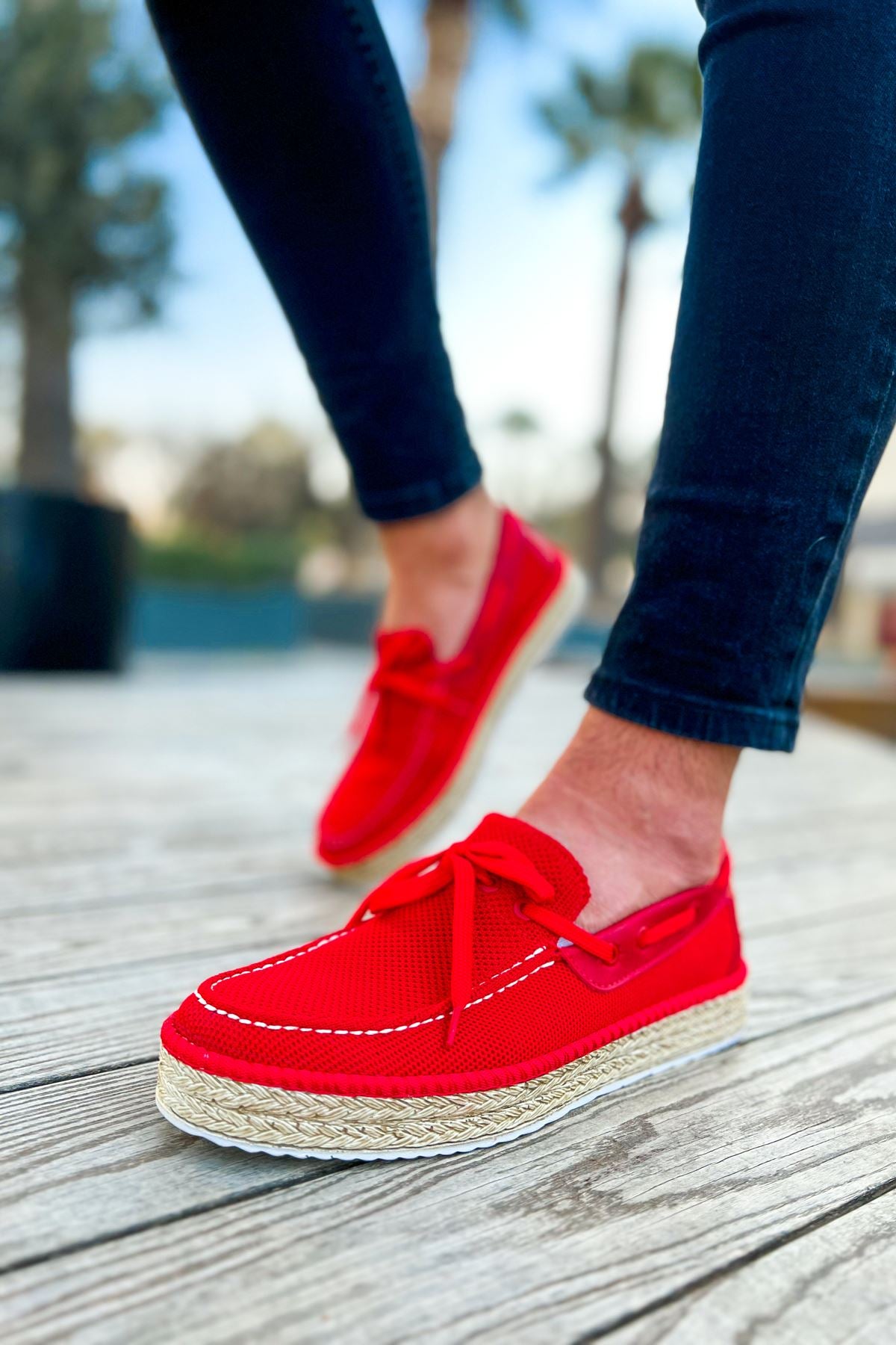 Esto Espadril Günlük Bağcıklı Erkek Espadril Kırmızı