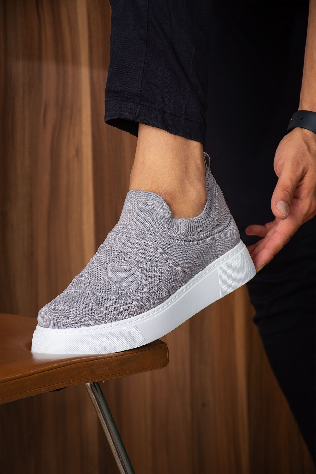 Craig Triko Yüksek Kalite Bağcıksız Slip-On Rahat Erkek Spor Ayakkabı Antrasit