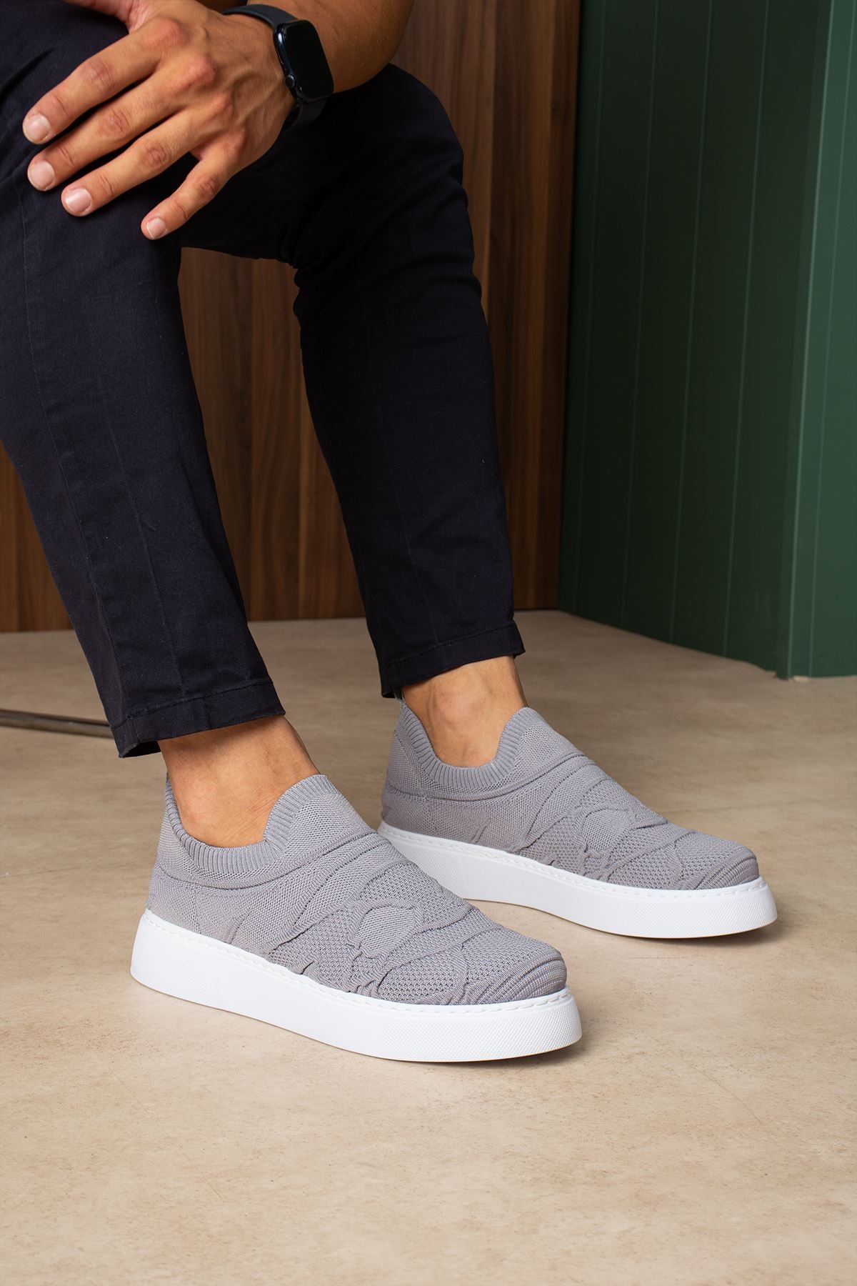 Craig Triko Yüksek Kalite Bağcıksız Slip-On Rahat Erkek Spor Ayakkabı Antrasit