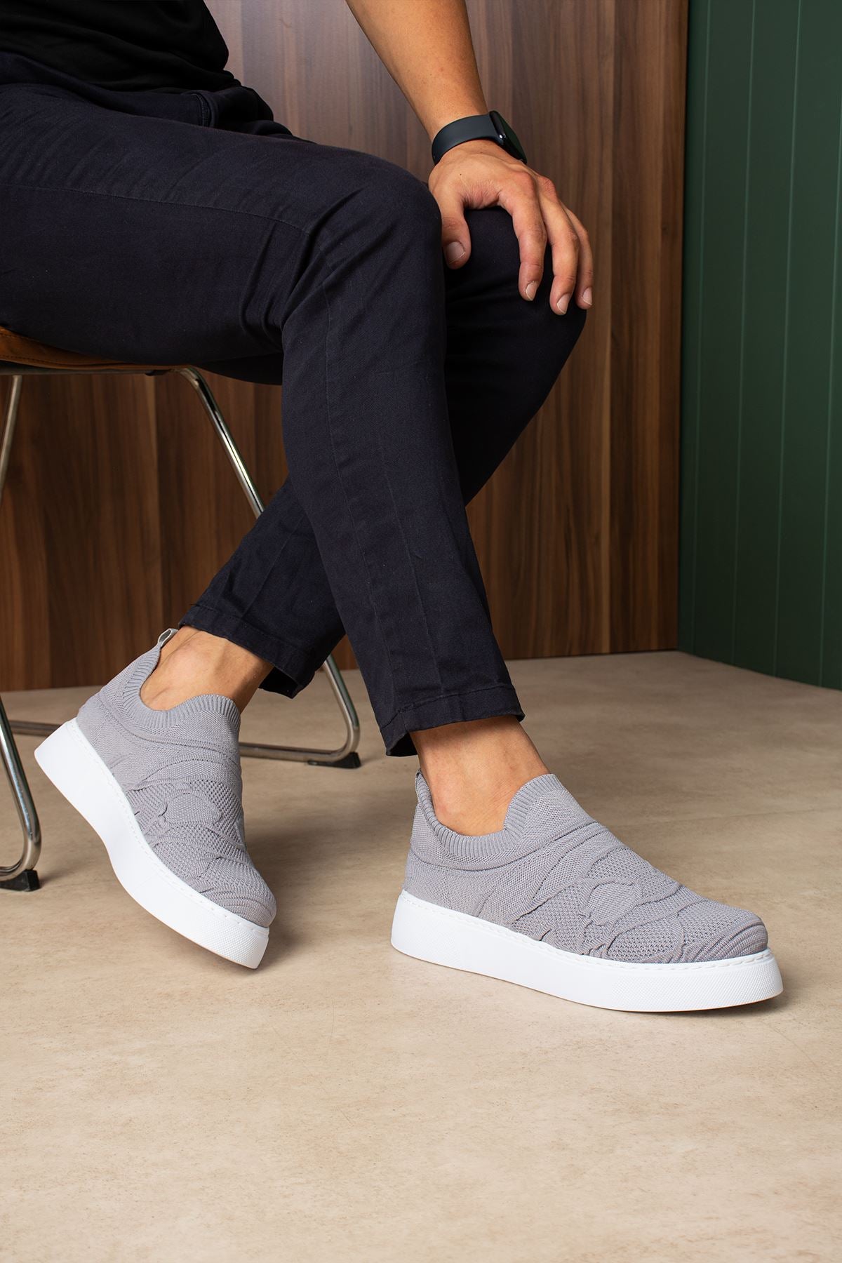 Craig Triko Yüksek Kalite Bağcıksız Slip-On Rahat Erkek Spor Ayakkabı Antrasit