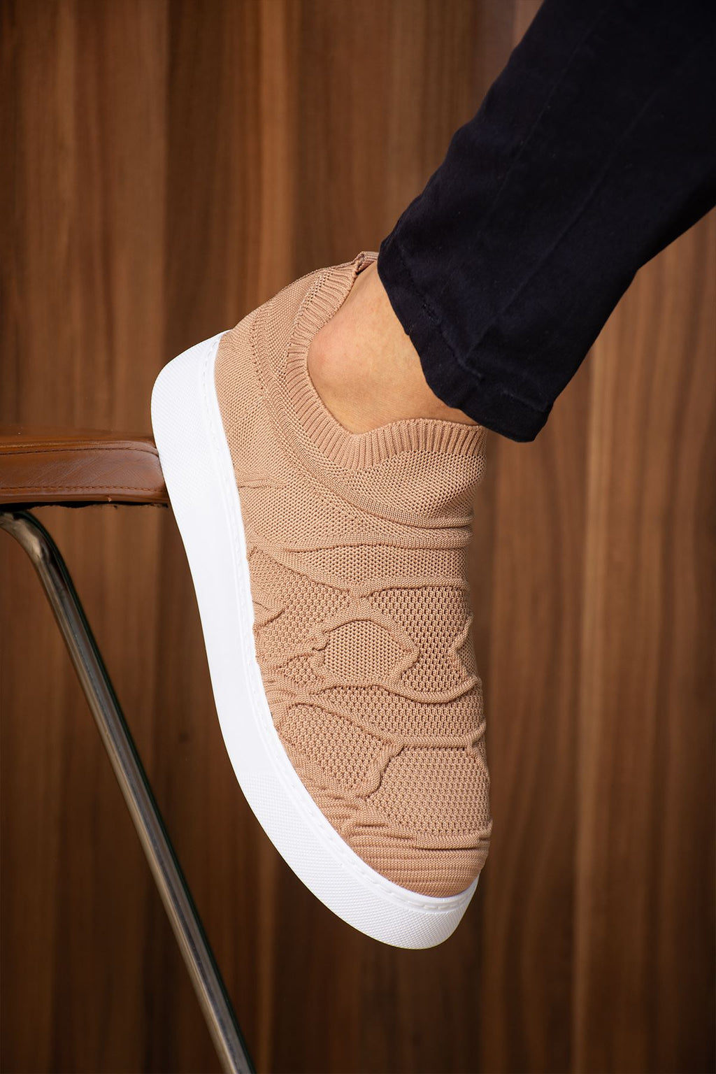 Craig Triko Yüksek Kalite Bağcıksız Slip-On Rahat Erkek Spor Ayakkabı Taba