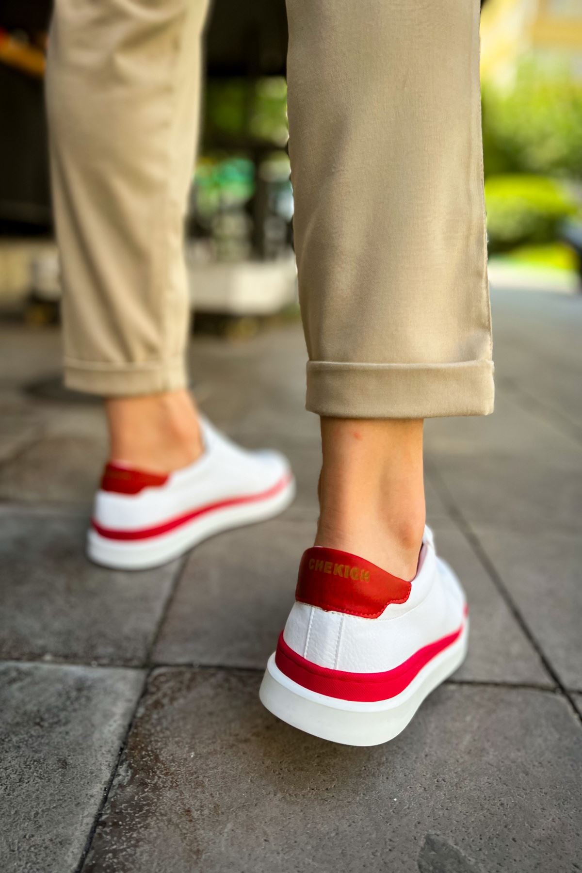 Santoni Kaliteli Şık Erkek Spor Ayakkabı Beyaz-Kırmızı