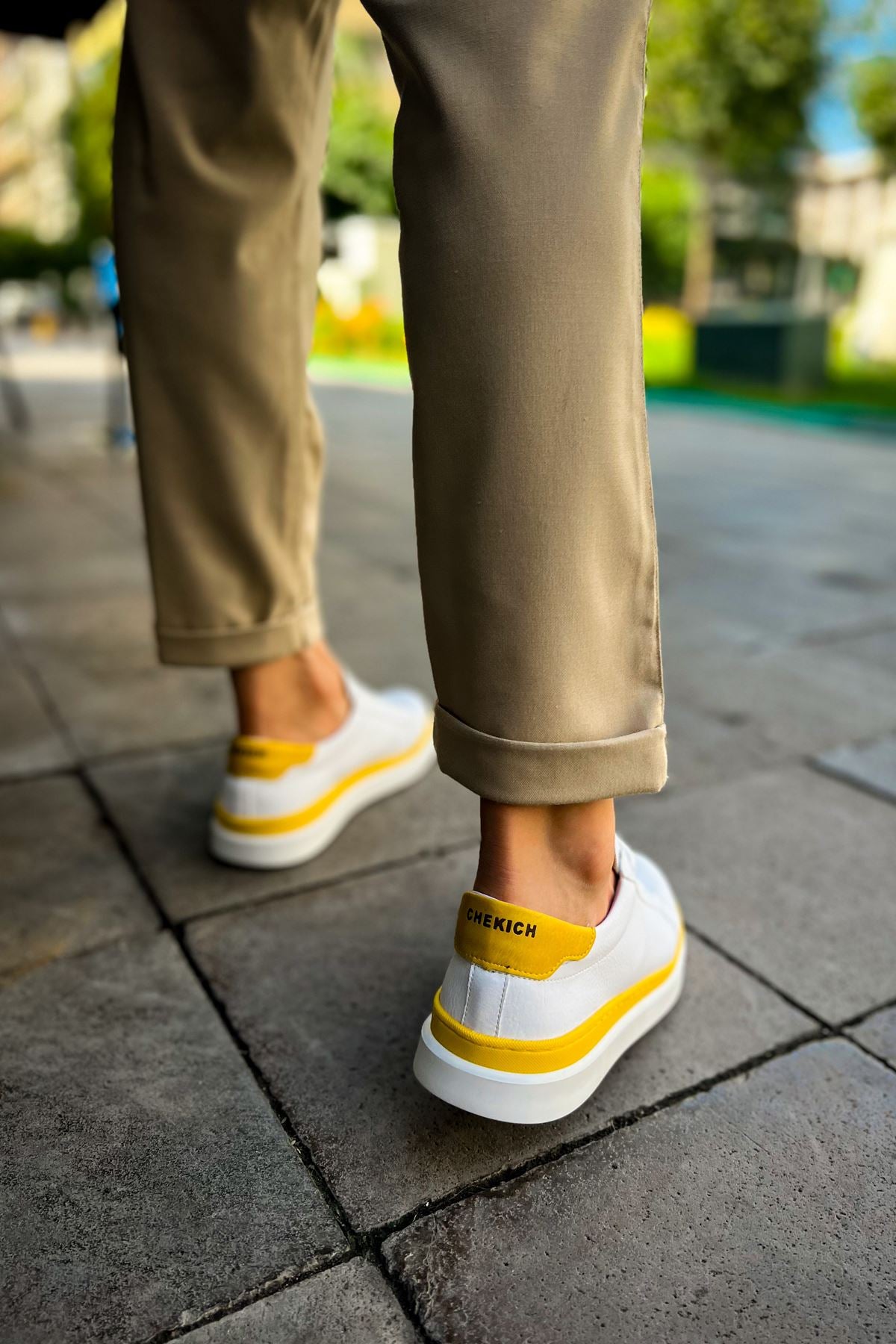 Santoni Kaliteli Şık Erkek Spor Ayakkabı Beyaz-Sarı