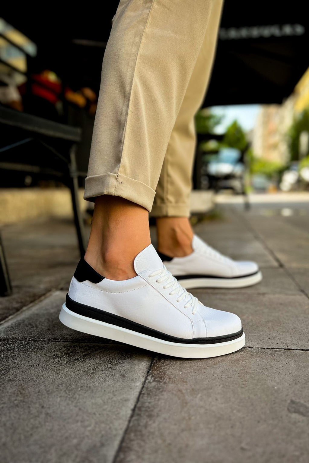 Santoni Kaliteli Şık Erkek Spor Ayakkabı Beyaz-Siyah