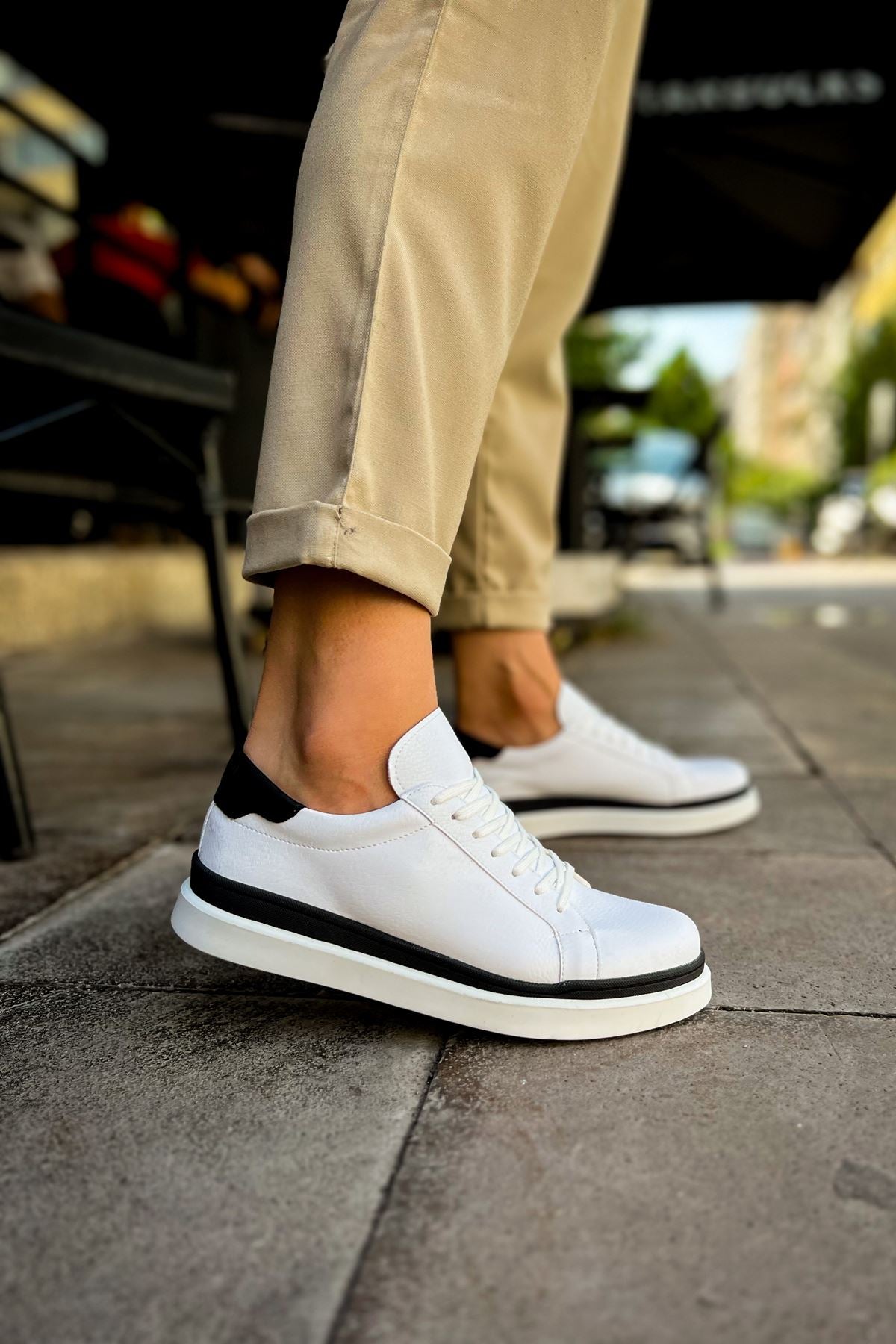 Santoni Kaliteli Şık Erkek Spor Ayakkabı Beyaz-Siyah