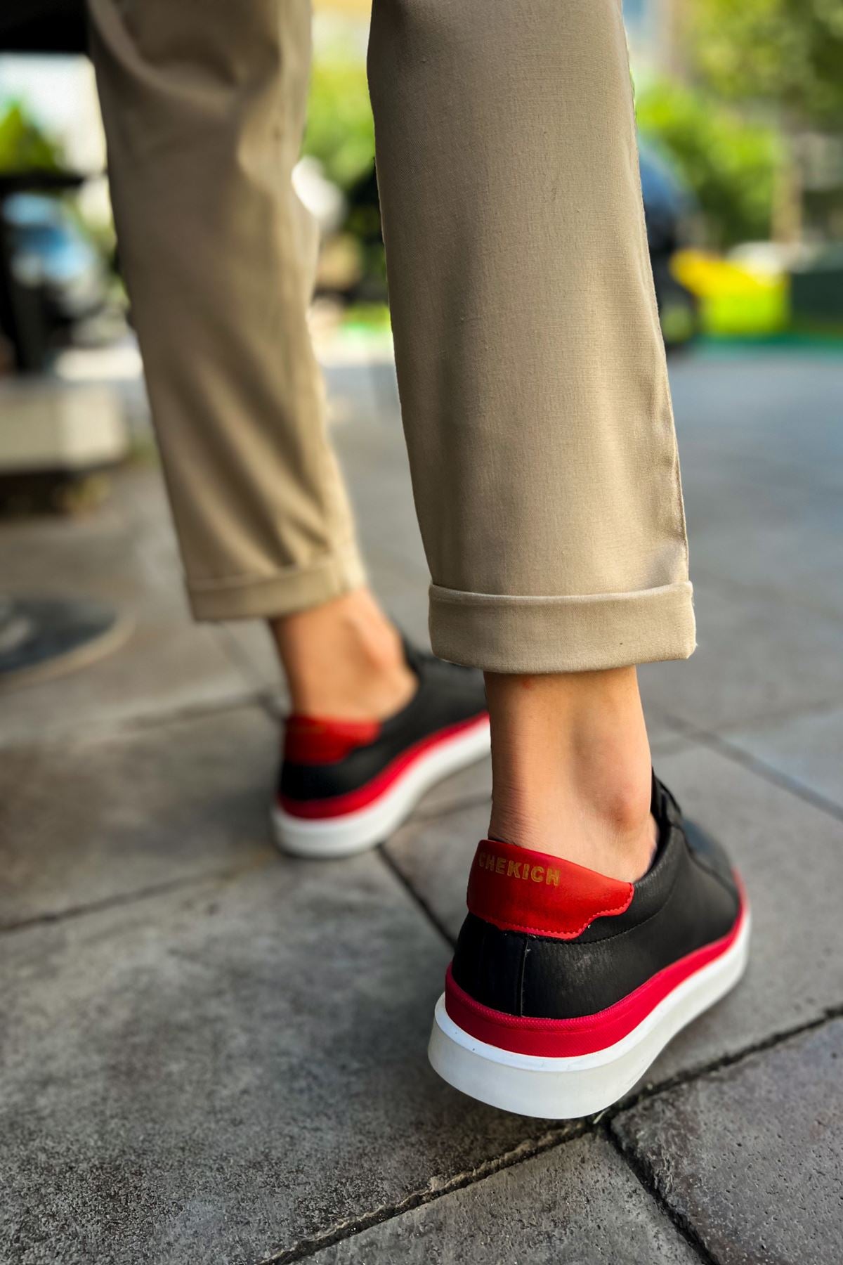 Santoni Kaliteli Şık Erkek Spor Ayakkabı Siyah-Kırmızı