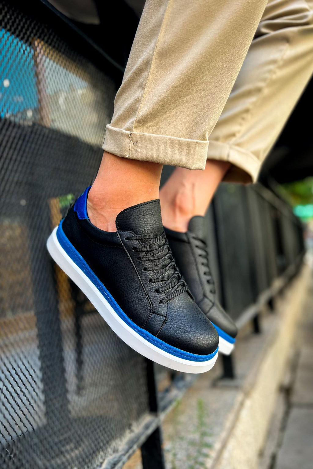 Santoni Kaliteli Şık Erkek Spor Ayakkabı Siyah-Mavi