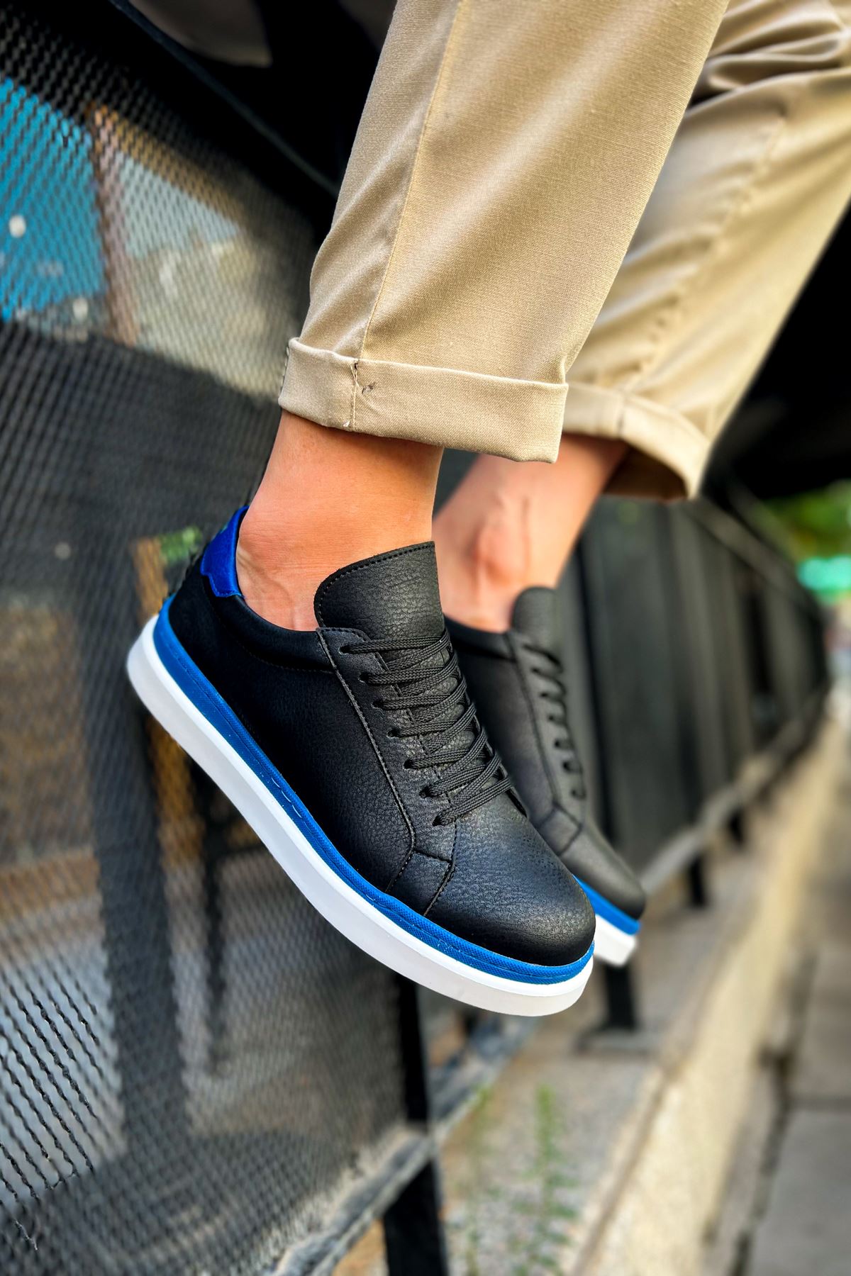 Santoni Kaliteli Şık Erkek Spor Ayakkabı Siyah-Mavi