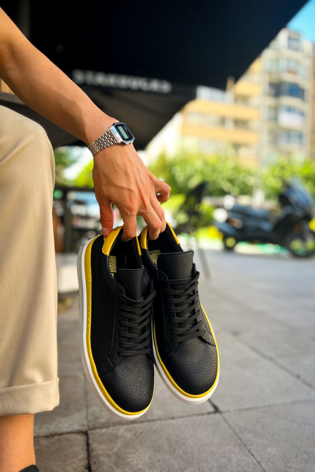 Santoni Kaliteli Şık Erkek Spor Ayakkabı Siyah-Sarı