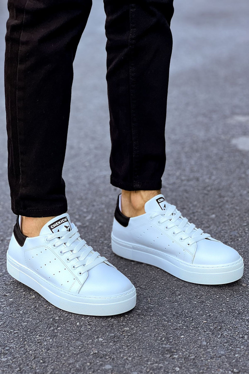 Tennis Premium Bağcıklı Ortopedik Erkek Sneaker Beyaz Siyah