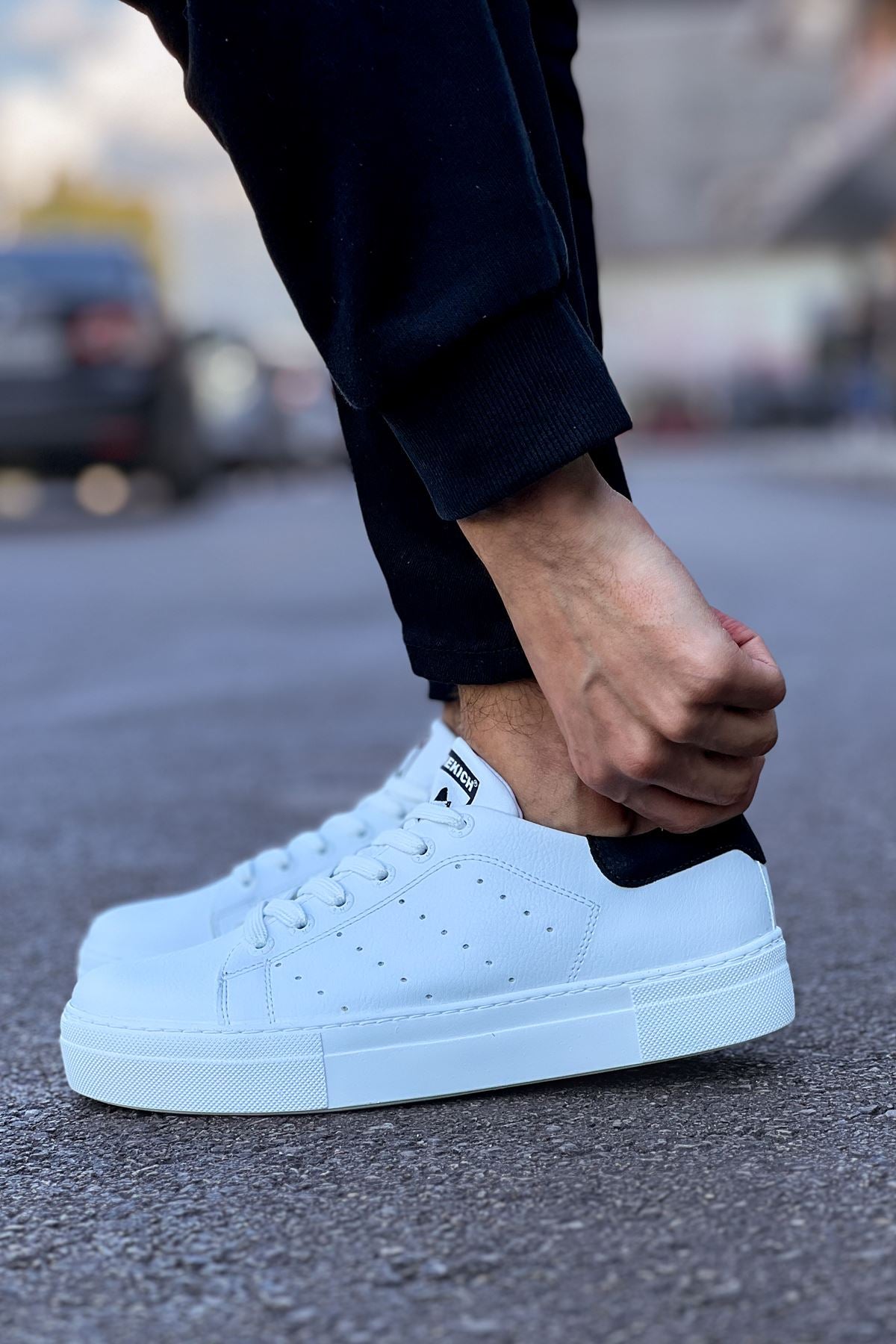 Tennis Premium Bağcıklı Ortopedik Erkek Sneaker Beyaz Siyah