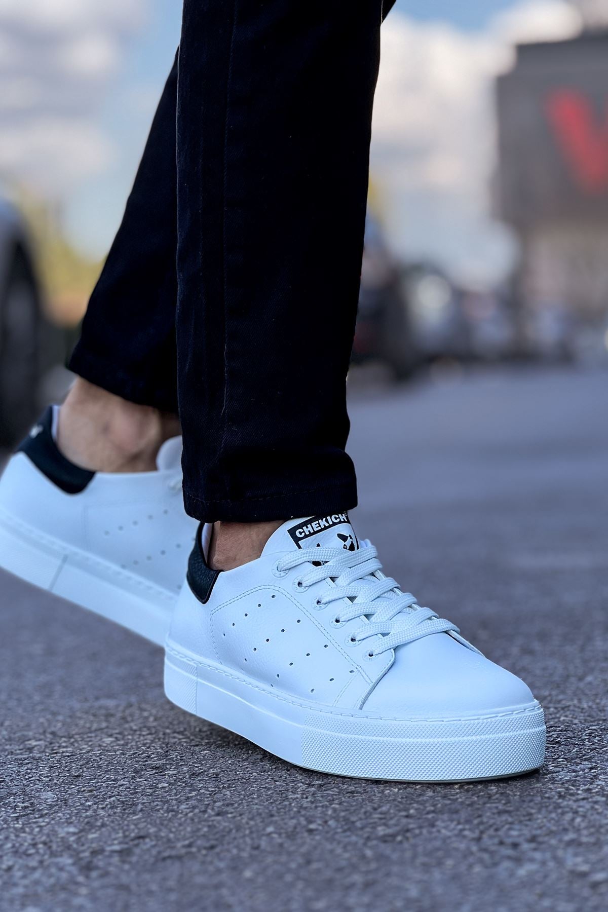 Tennis Premium Bağcıklı Ortopedik Erkek Sneaker Beyaz Siyah