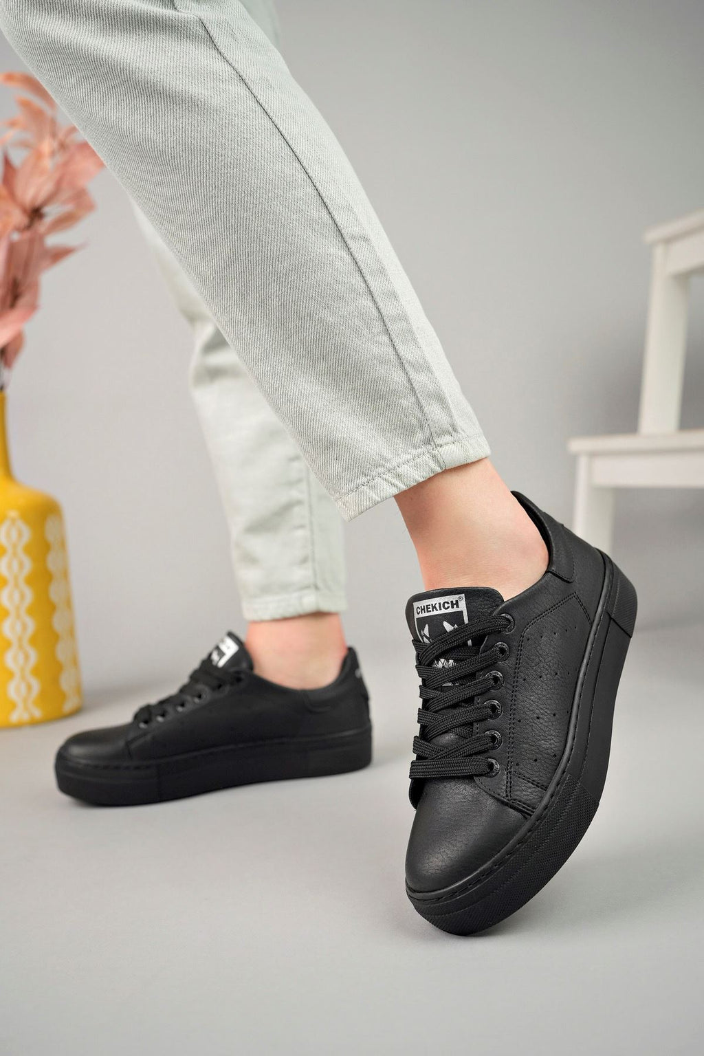 Tennis Premium Bağcıklı Ortopedik Erkek Sneaker Siyah