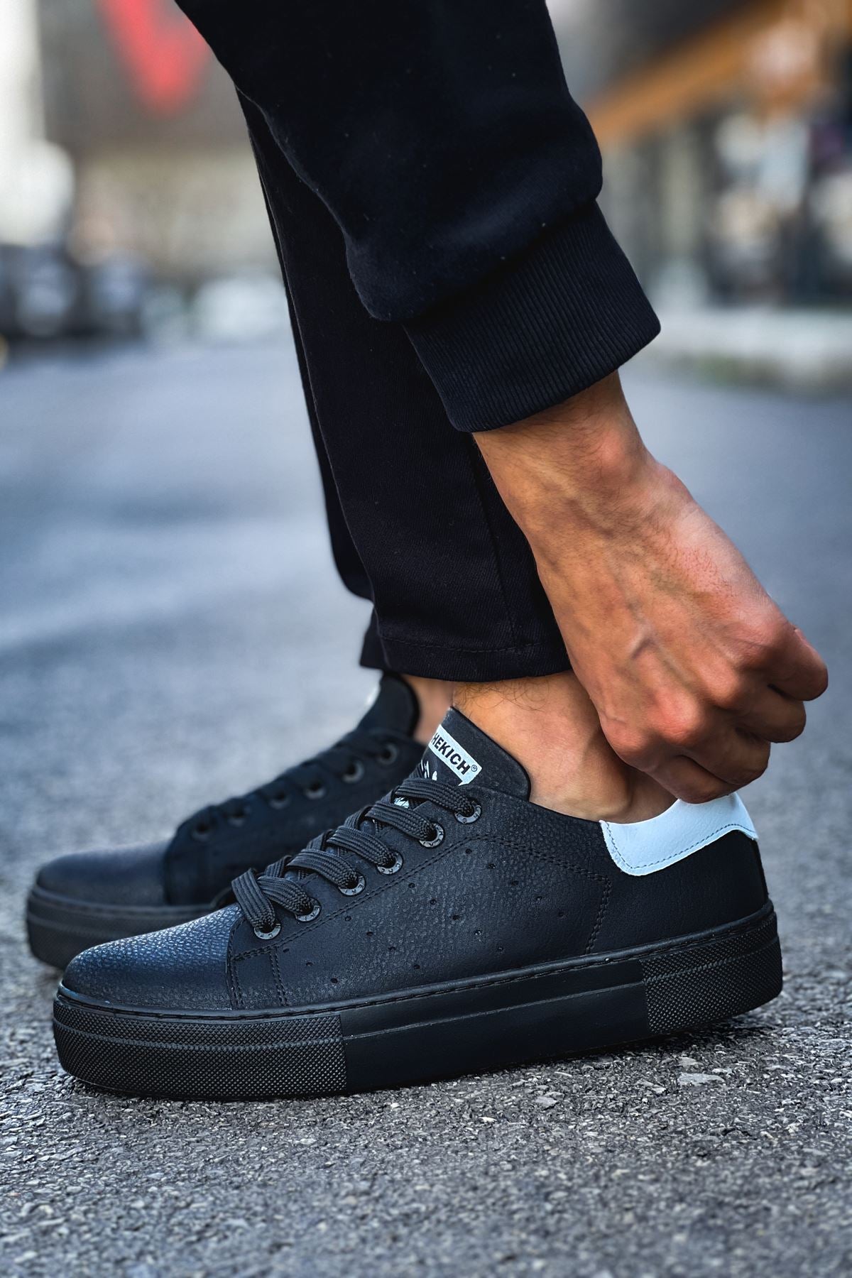 Tennis Premium Bağcıklı Ortopedik Erkek Sneaker Siyah Beyaz