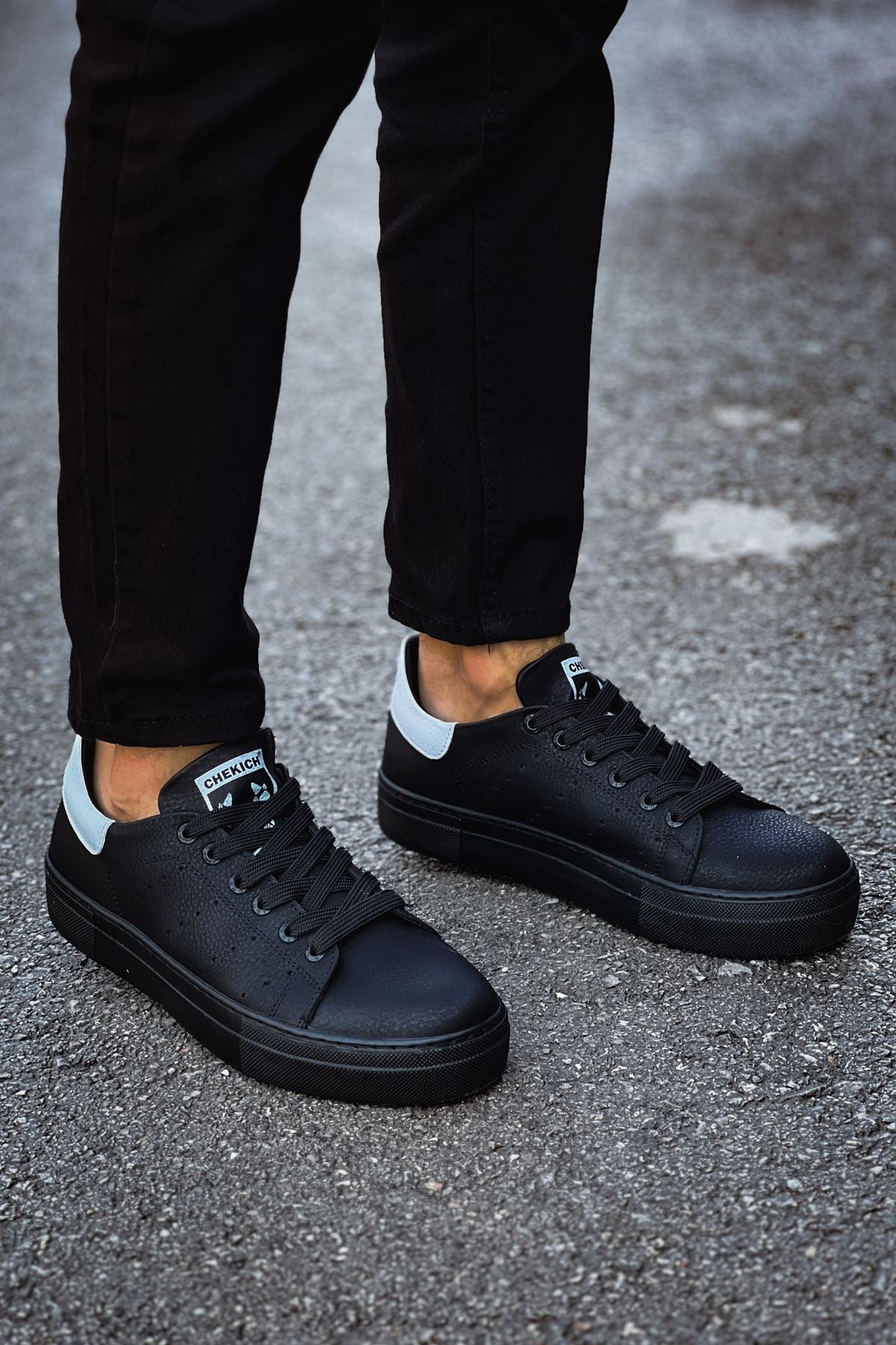 Tennis Premium Bağcıklı Ortopedik Erkek Sneaker Siyah Beyaz