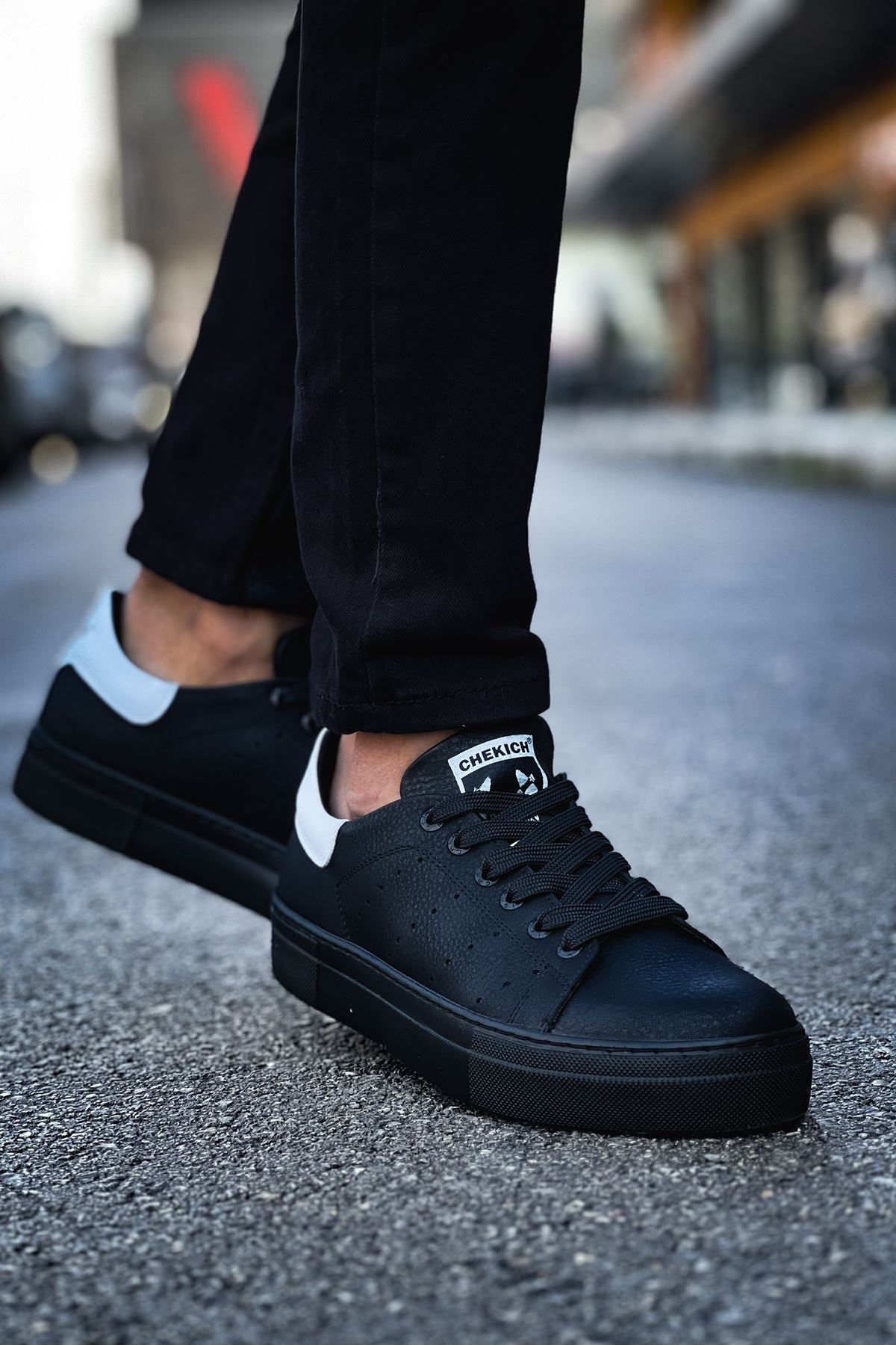 Tennis Premium Bağcıklı Ortopedik Erkek Sneaker Siyah Beyaz