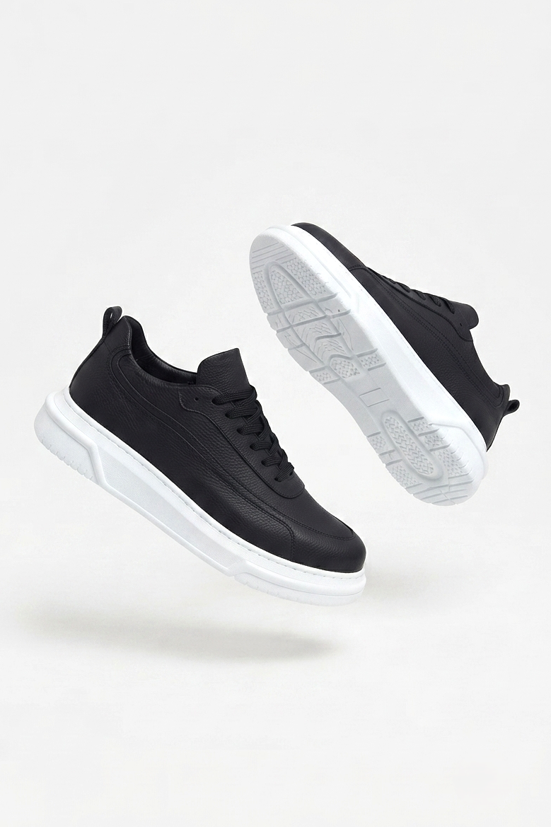 Prevos Yüksek Kalite Kalın Taban Erkek Sneaker Siyah Beyaz