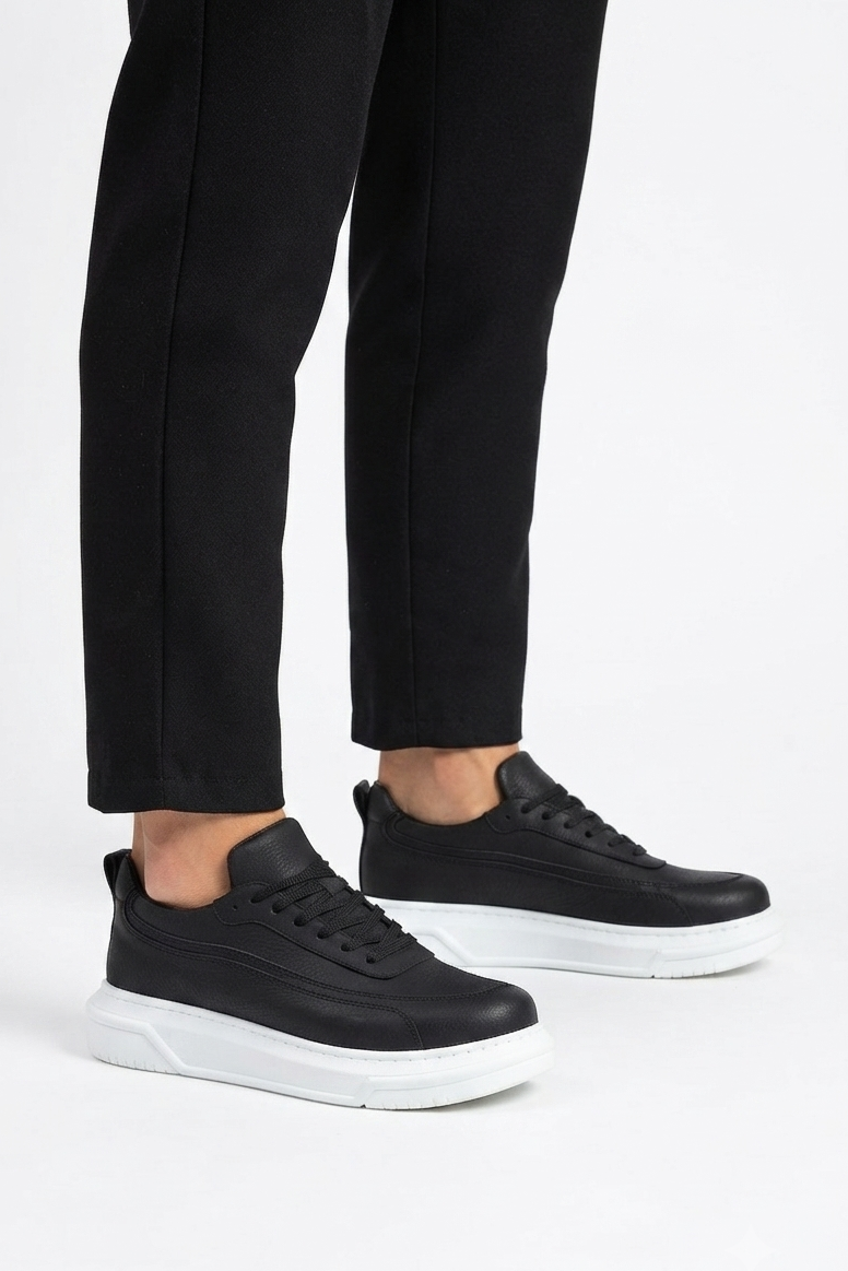 Prevos Yüksek Kalite Kalın Taban Erkek Sneaker Siyah Beyaz