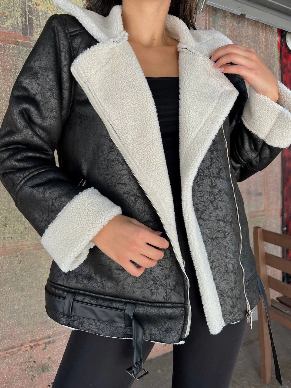 Chanel Leather Suede Knitted Plush Coat 