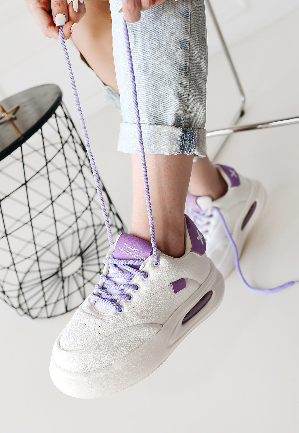 Chris Premium Beyaz Lila Detaylı Bağcıklı Air Spor Ayakkabı