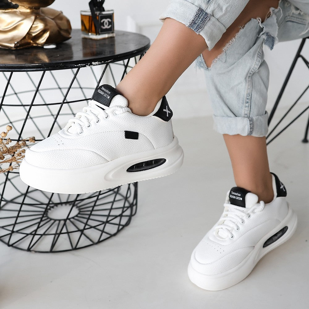 Chris Premium Beyaz Siyah Detaylı Bağcıklı Air Spor Ayakkabı