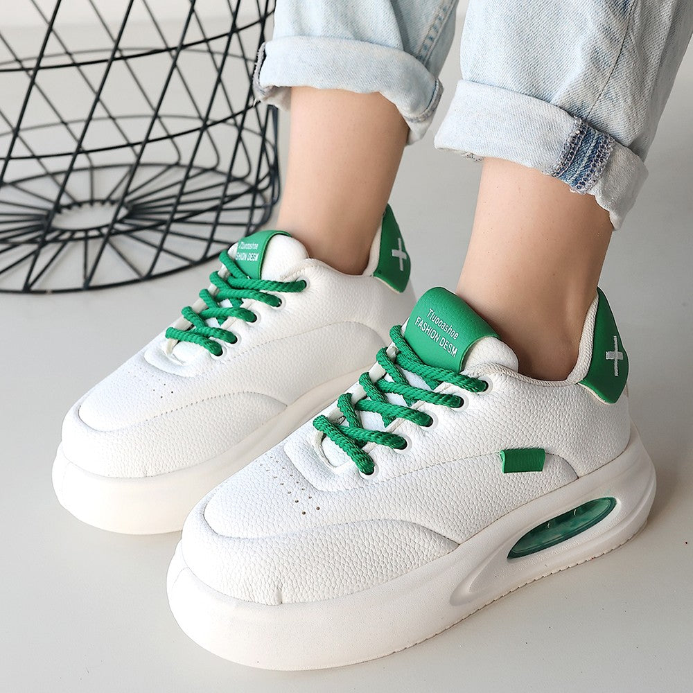 Chris Premium Beyaz Yeşil Detaylı Bağcıklı Air Spor Ayakkabı
