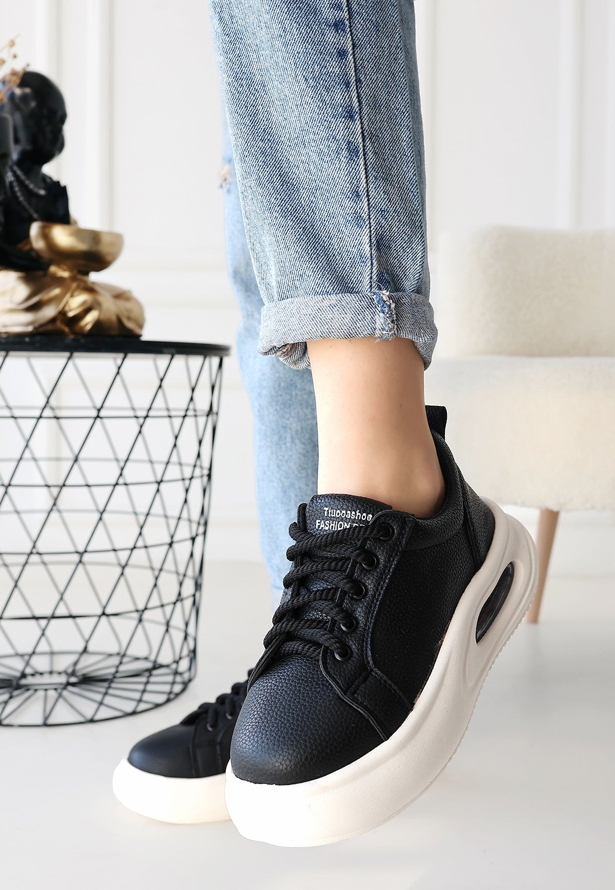 Chris Premium Siyah Bağcıklı Air Taban Spor Ayakkabı
