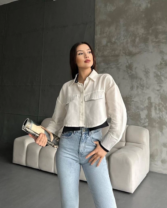 Two-Tone Short Shirt Cream
