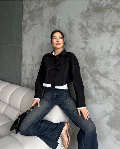Two-Tone Short Shirt Black and White