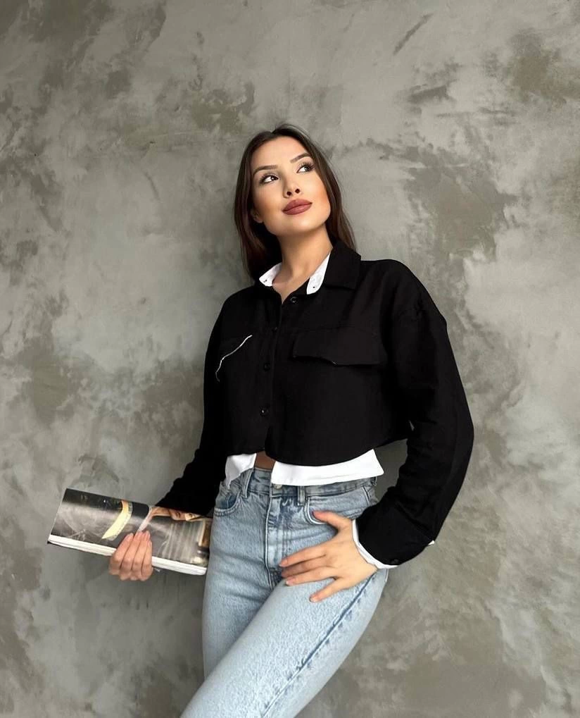Two-Tone Short Shirt Black and White