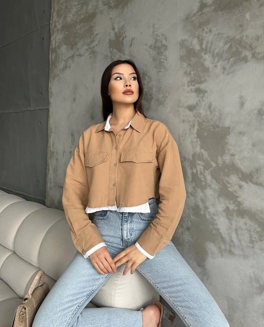 Two-Tone Short Shirt Mink White