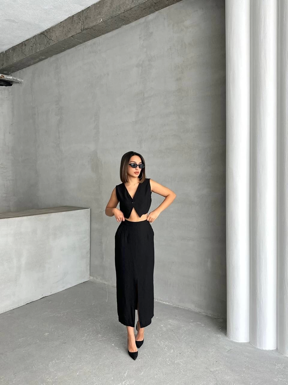 Strawberry Suit Skirt Vest Black