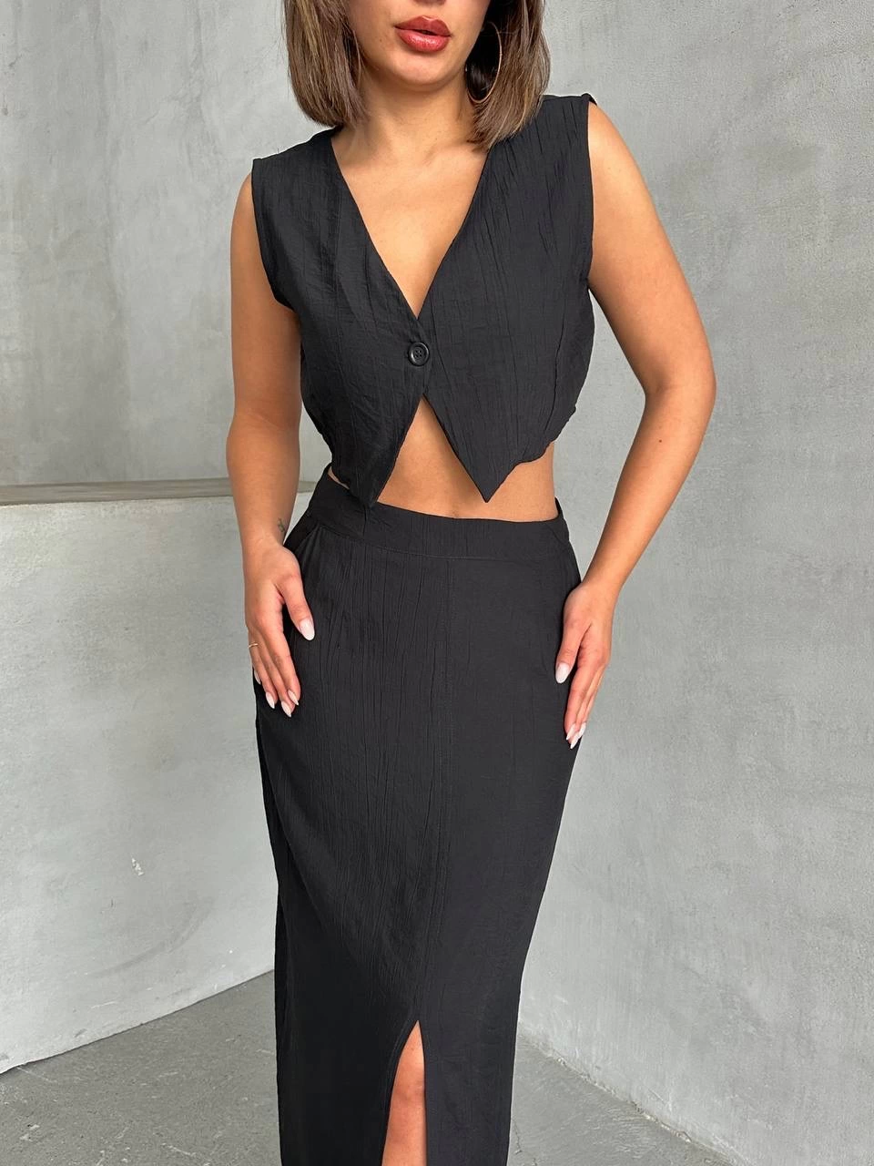 Strawberry Suit Skirt Vest Black