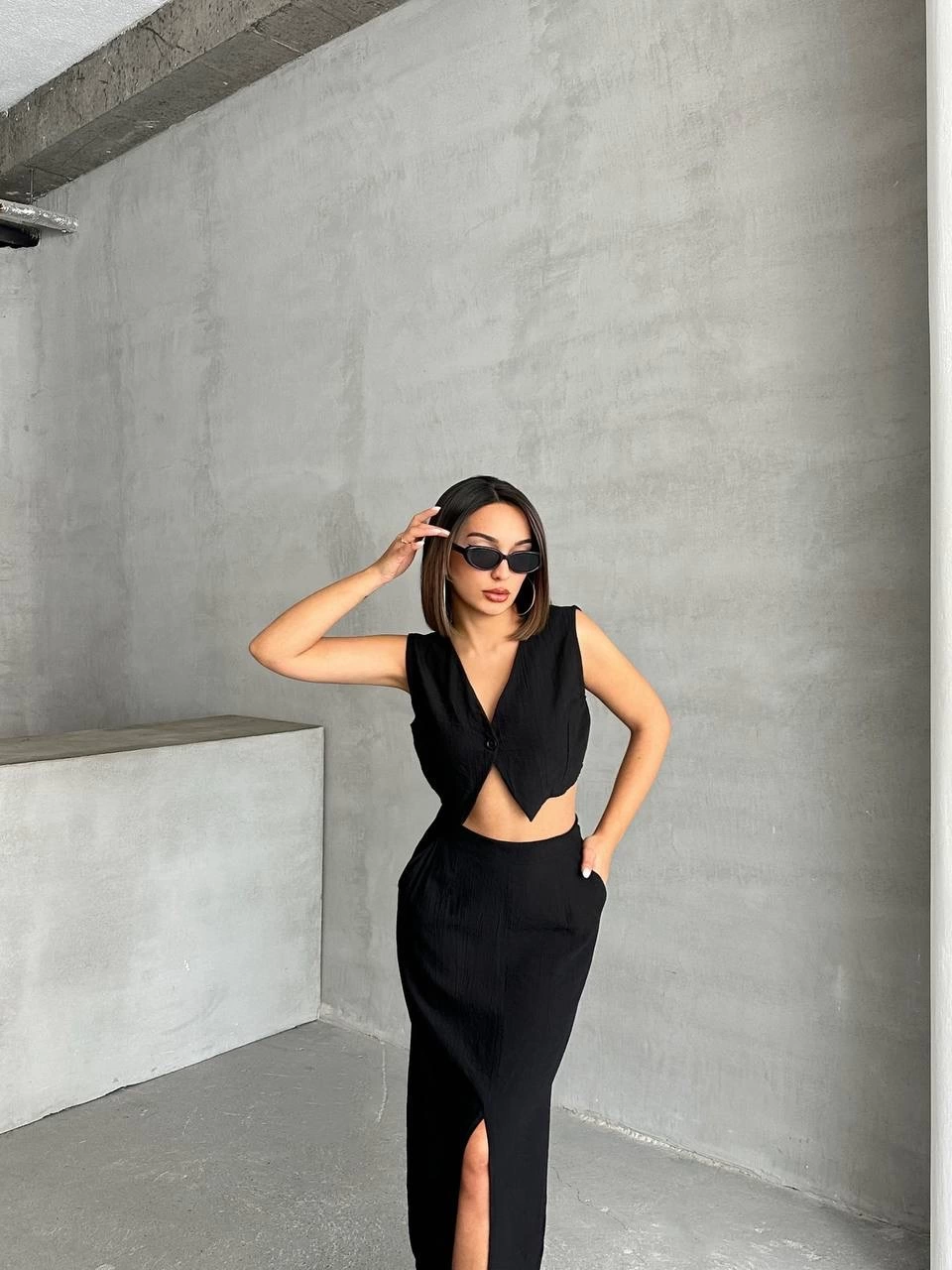 Strawberry Suit Skirt Vest Black