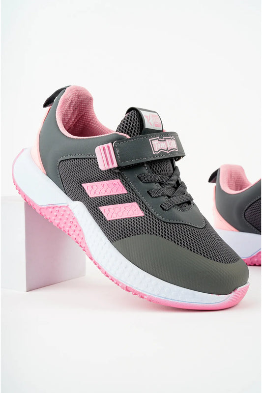 Tomkids  Cırtlı Siyah Füme Pembe Kız Çocuk Spor Ayakkabı