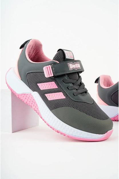 Tomkids  Cırtlı Siyah Füme Pembe Kız Çocuk Spor Ayakkabı