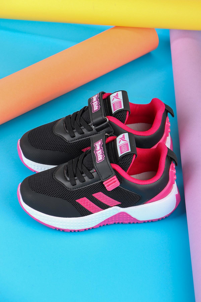 Tomkids  Cırtlı Siyah Fuşya Kız Çocuk Spor Ayakkabı