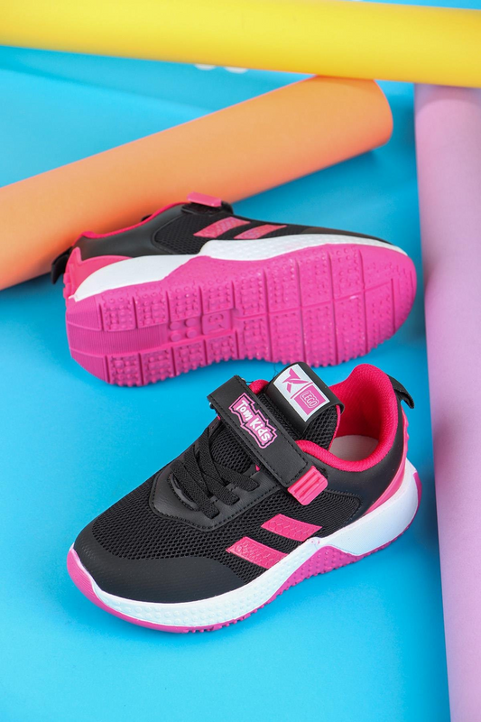 Tomkids  Cırtlı Siyah Fuşya Kız Çocuk Spor Ayakkabı