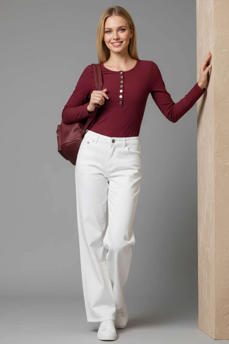 Çıtçıt Detaylı Bluz Bordo