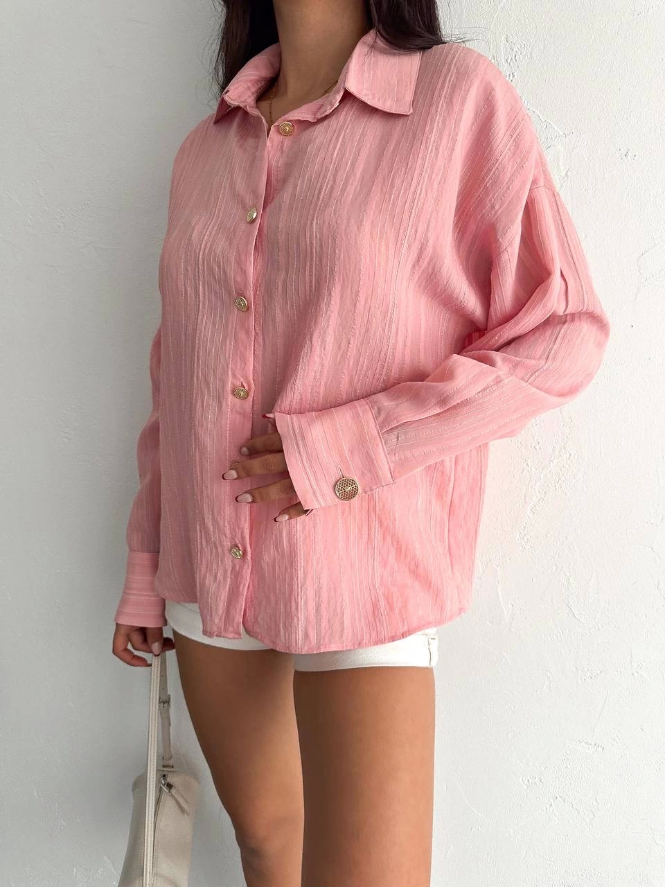 Çizgili Oversize Gömlek Pembe