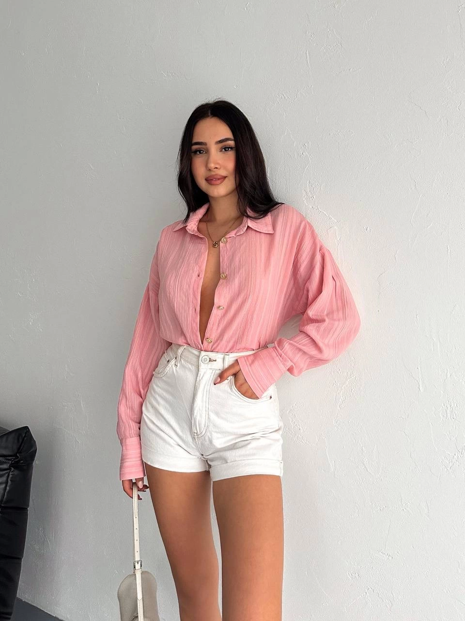 Çizgili Oversize Gömlek Pembe