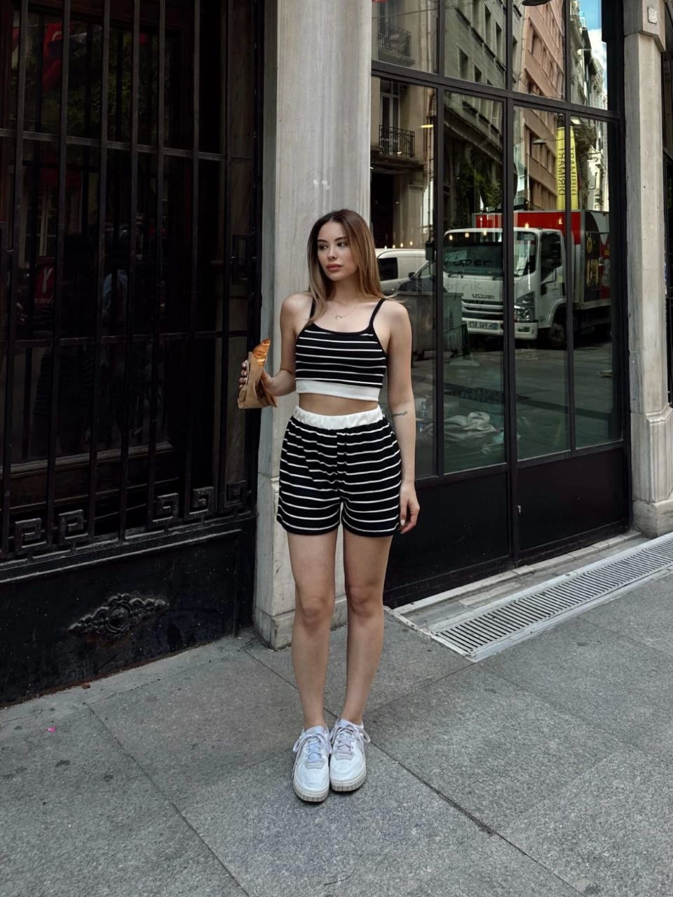 Striped Shorts Suit Black