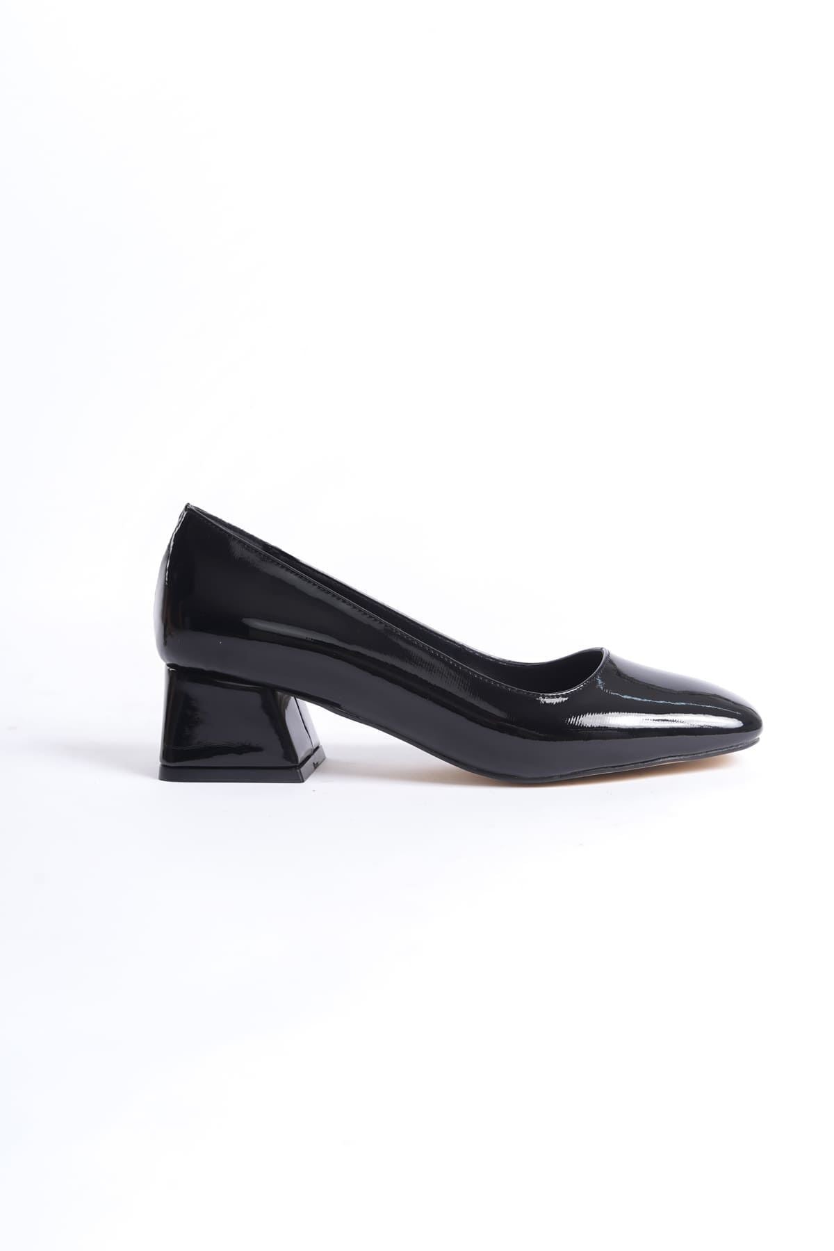 Clay Premium Siyah Rugan Kadın Topuklu Stiletto 5 Cm