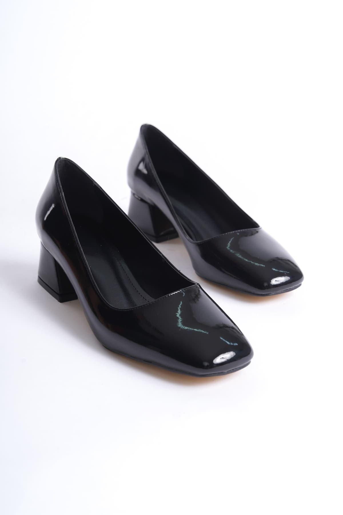 Clay Premium Siyah Rugan Kadın Topuklu Stiletto 5 Cm
