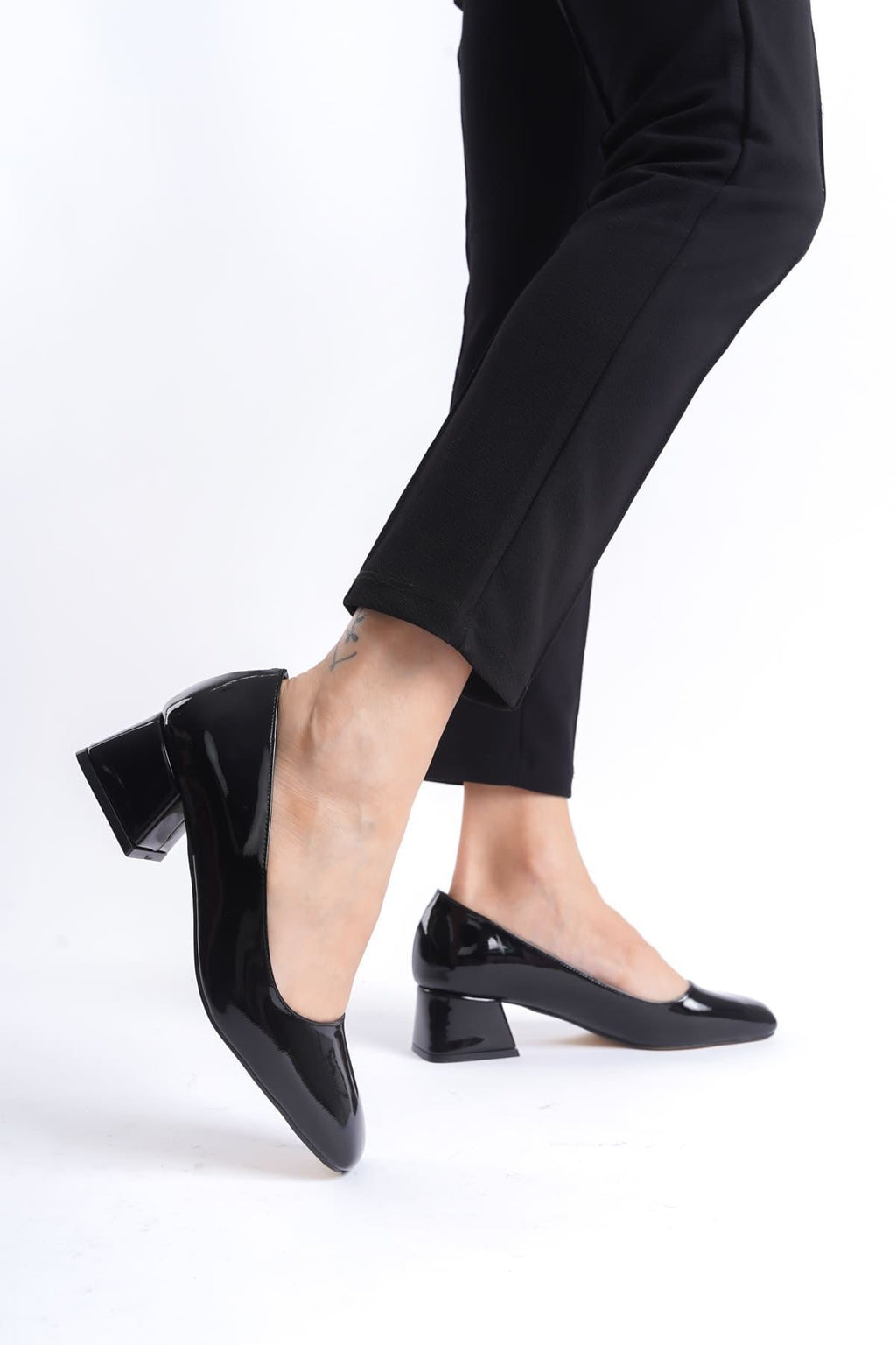 Clay Premium Siyah Rugan Kadın Topuklu Stiletto 5 Cm