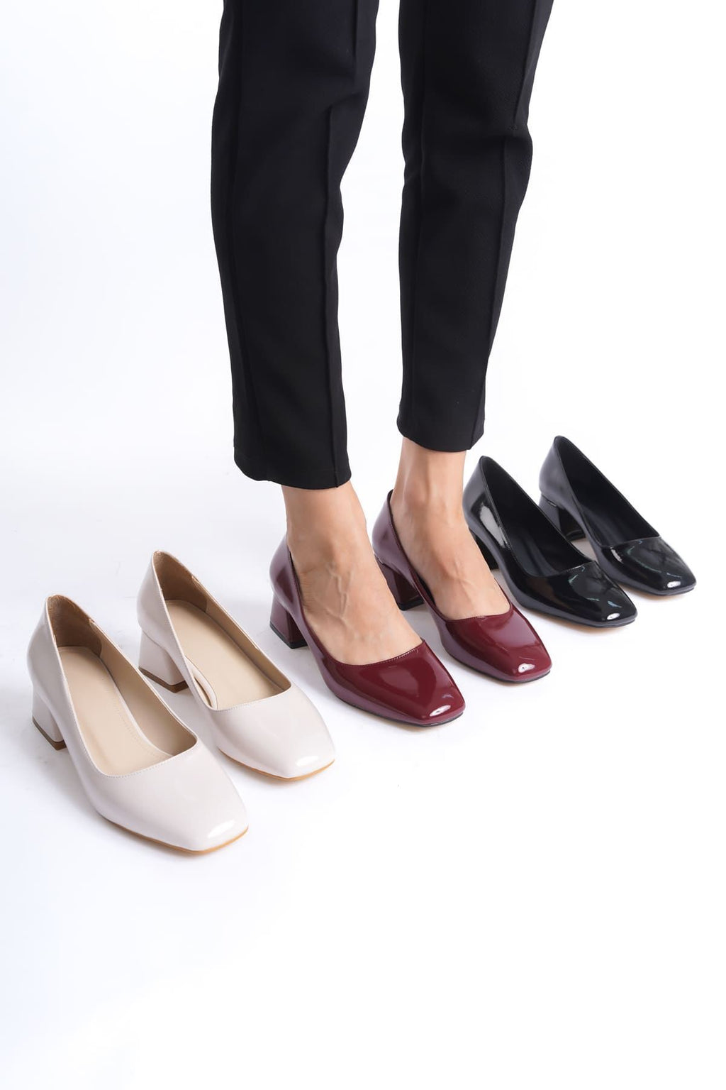 Clay Premium Siyah Rugan Kadın Topuklu Stiletto 5 Cm