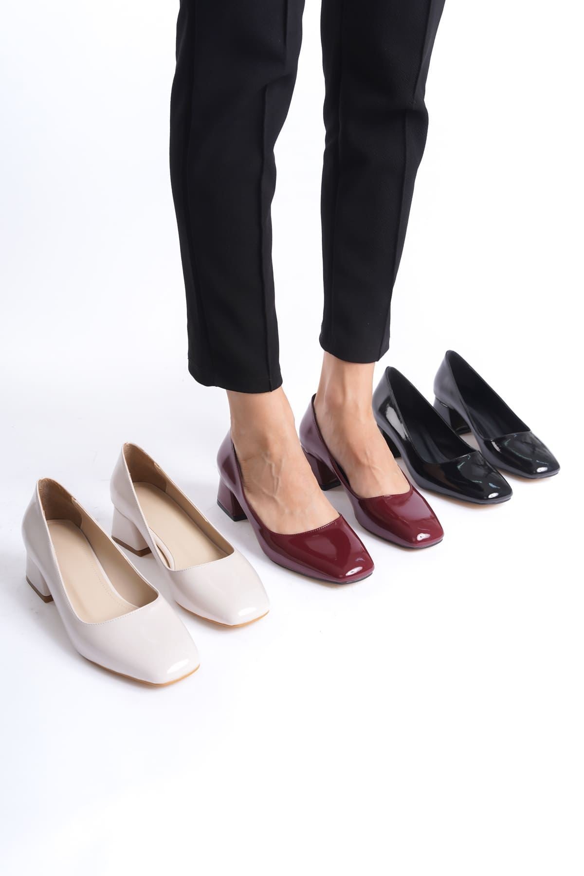 Clay Premium Siyah Rugan Kadın Topuklu Stiletto 5 Cm