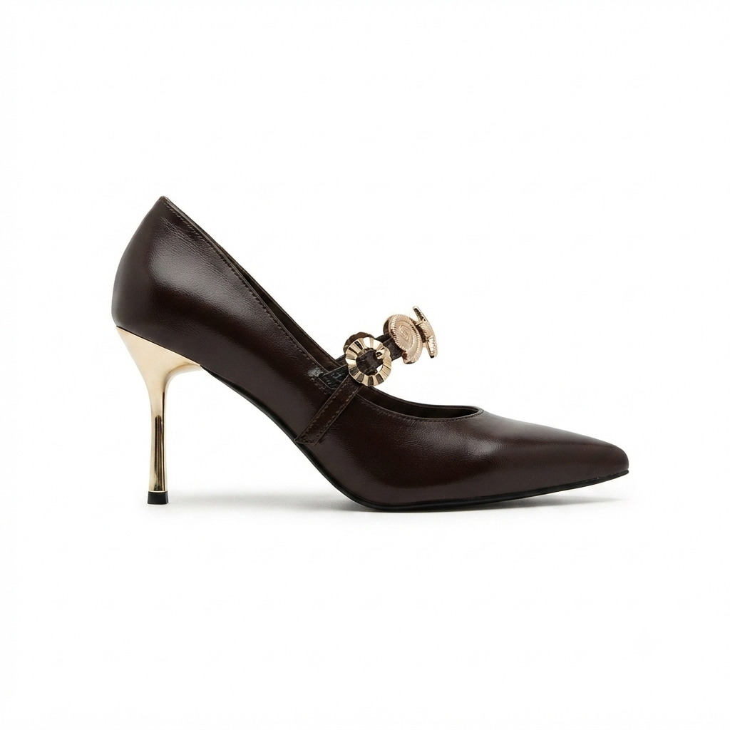 Conne Coffee Thin Heel Pointed Toe Stiletto Shoes 8 cm