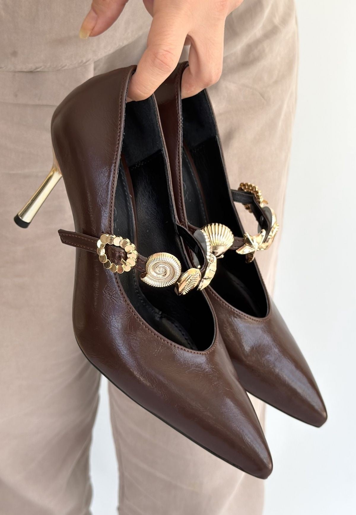 Conne Kahve İnce Topuklu Sivri Burunlu Stiletto Ayakkabı 8 cm